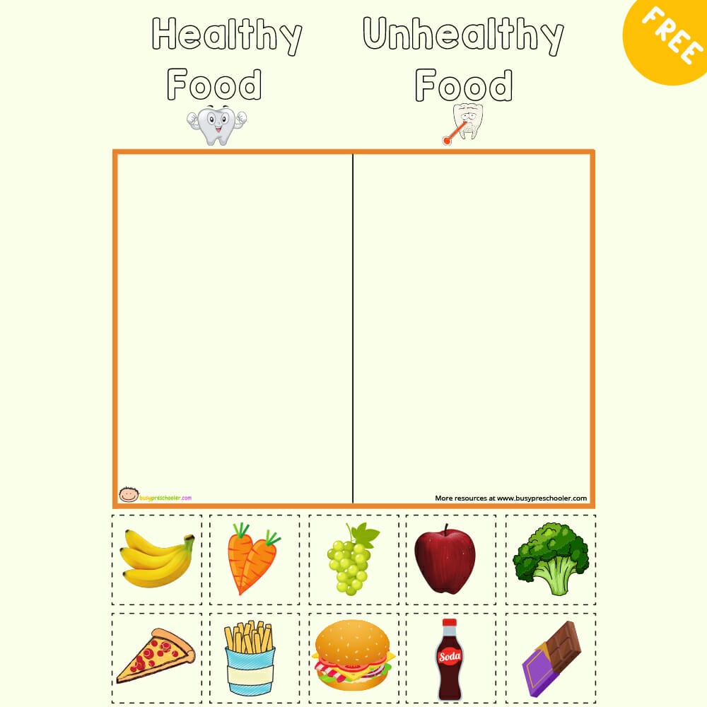 Sorting Healthy And Unhealthy Foods Worksheet