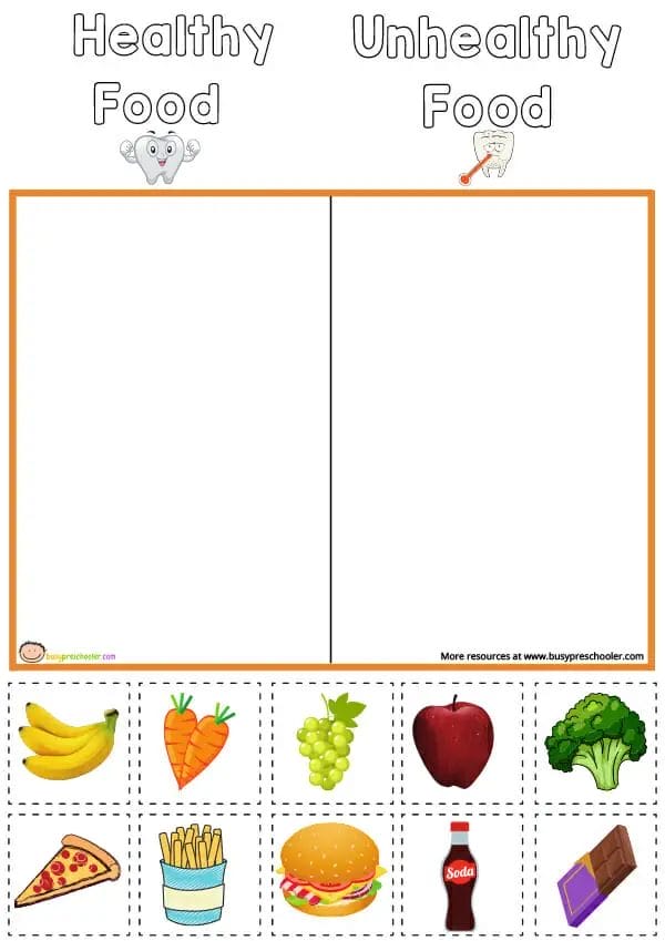 healthy and unhealthy food worksheet busypreschooler com